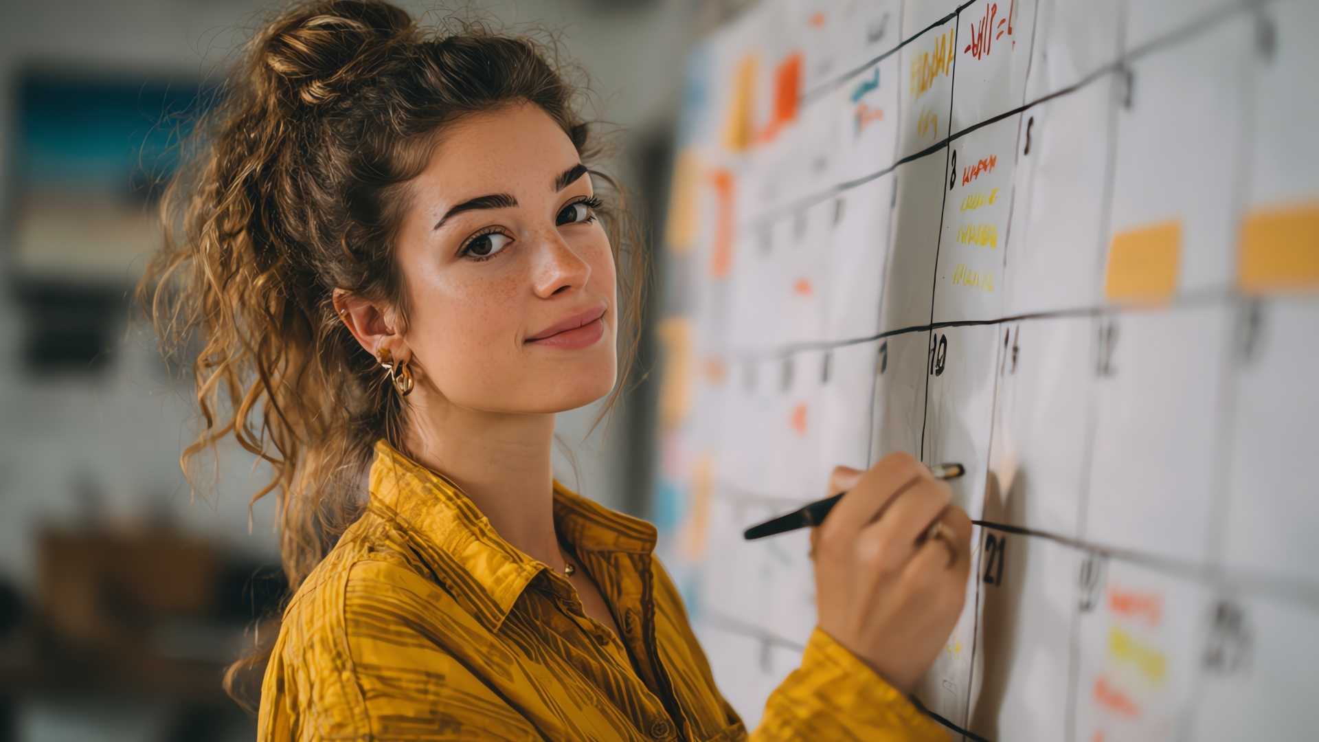 woman writing on a calendar for setting timeline