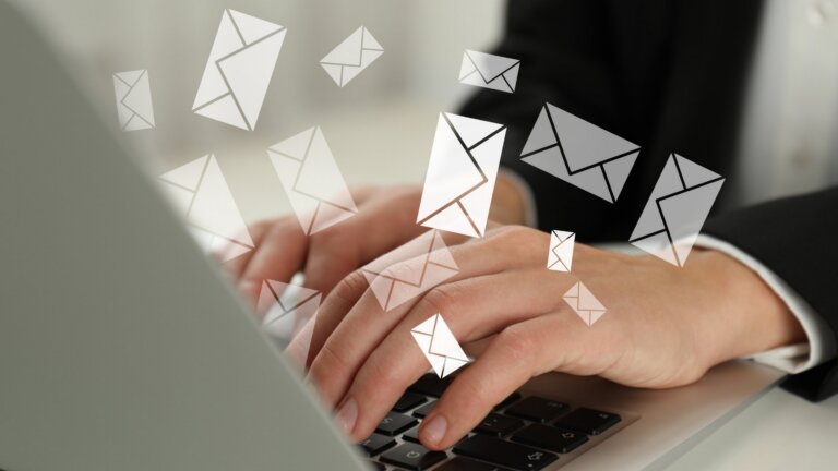 writing an email in a laptop