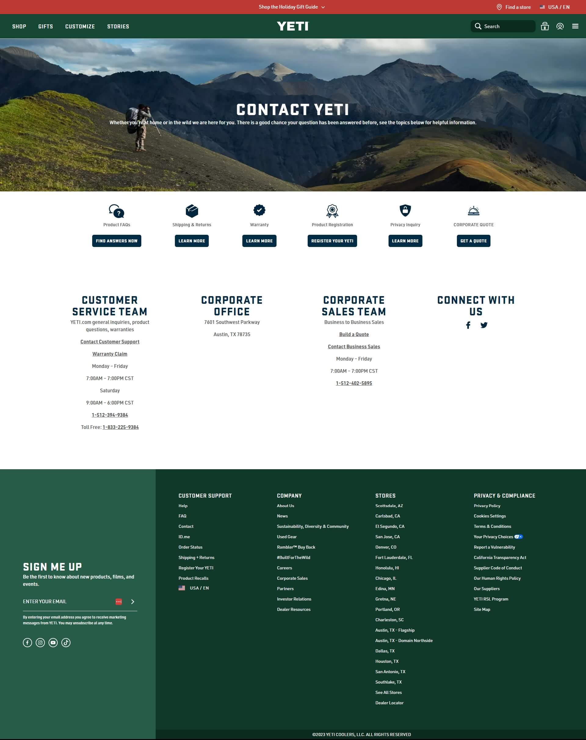 yeti contact page design